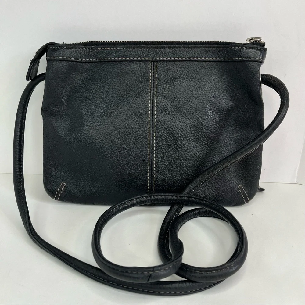Black Leather Crossbody Bag Organizer Zip Top Purse Organizer Pocket Silver